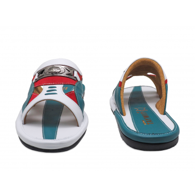 Men Sandals SKF-21 White-Blue Nappa-Orange Suede